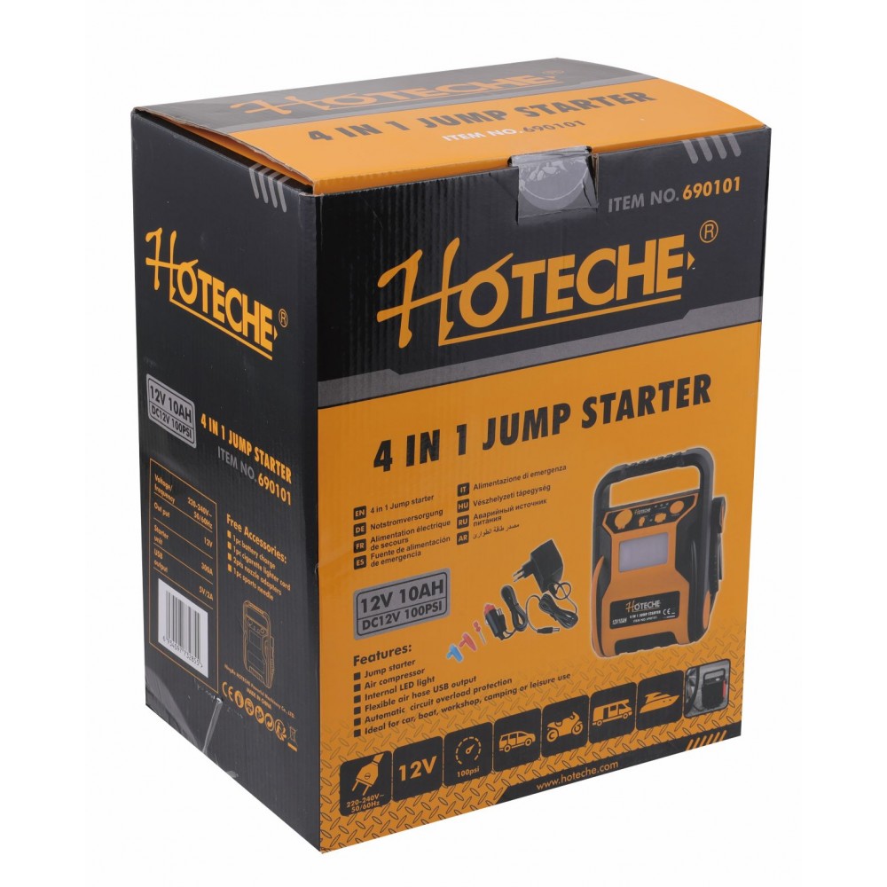 4 En 1 Arrancador Auxiliar Luz De Trabajo Led Compresor De Aire Puerto Usb 2